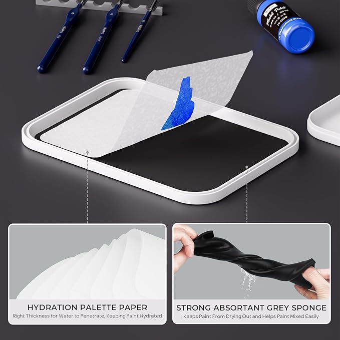 Nicpro Professional Miniature Painting Kit, with Wet Palette, Miniature Painting Handle, 16PCS Detail Paint Brushes Drybrush with Nylon Bag, Pallet Paper, Sponge, Brush Holder Mixing Paint Palette