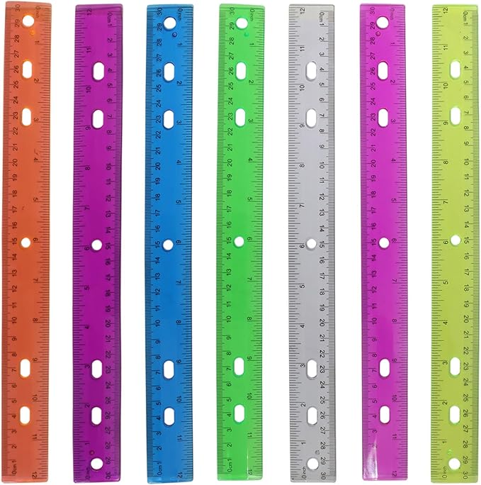 28 Pack Plastic 12 Inch Transparent School Rulers Kids for School, Assorted Color Ruler with Centimeters for Office & Home Supplies