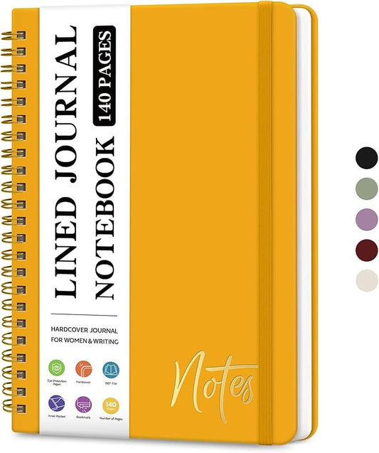 ZOTIA Lined Spiral Journal Notebook for Women, A5 College Ruled Journals for Writing, Hardcover Notebooks for Work, Note taking and Office School Supplies,140 Pages - Yellow