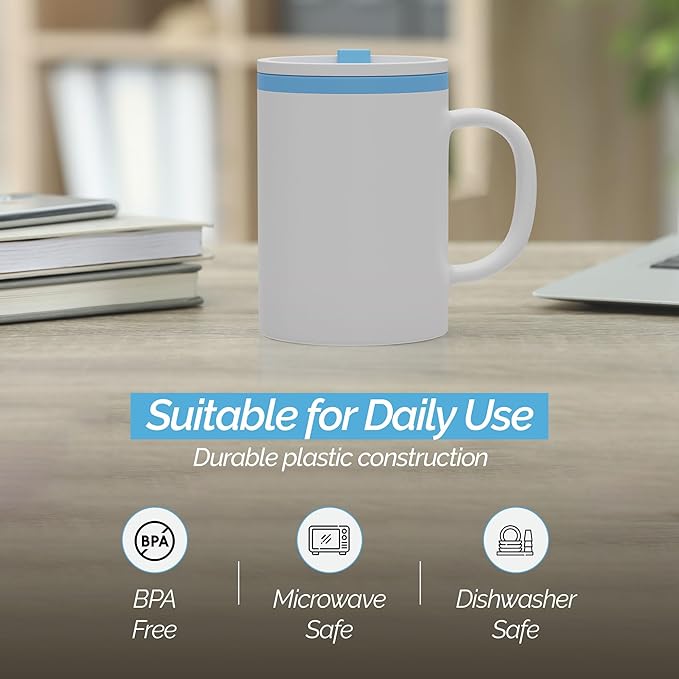 Copco Iconic 16oz Double Wall Insulated Desk Mug with Lid & Handle, Set of 2, BPA-Free Reusable Plastic, Spill-Resistant, Microwave & Dishwasher Safe, Wide Mouth (Teal)
