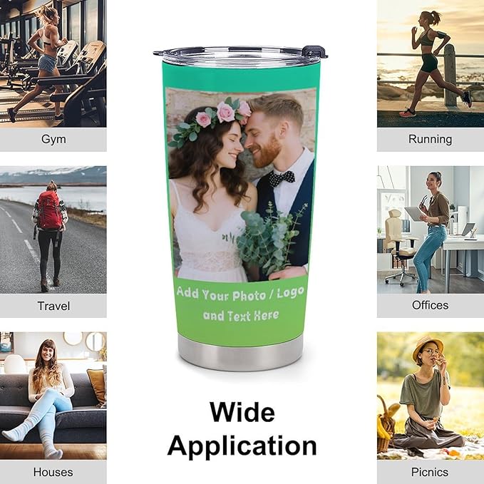 Personalized Tumbler Custom Vacuum Insulated Travel Mug Customizable Coffee Cup with Your Photos and Text Christmas Birthday Gift (2 Photos+Text)