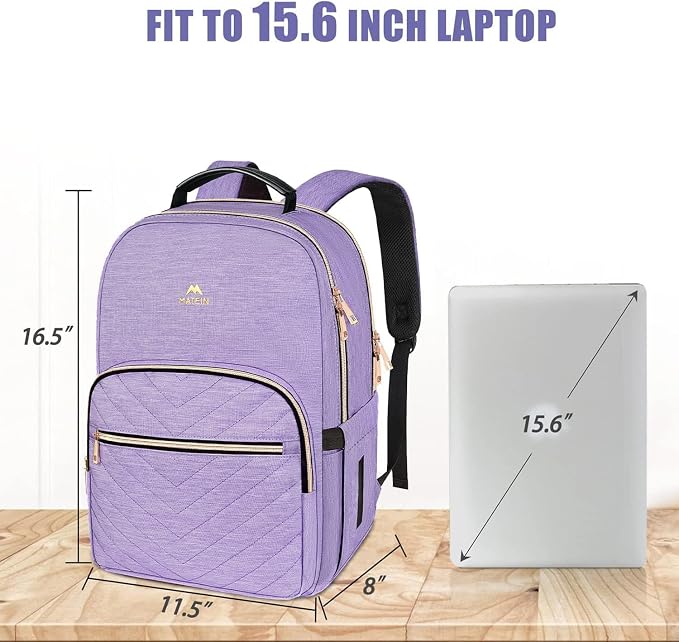 MATEIN 15.6 inch College School Bookbag for Women, Purple Laptop Backpack | Water Resistant, Stylish Student Computer Backpack for Girls, Anti Theft, for Campus, Nurse Daily, Carry Bag Daypack