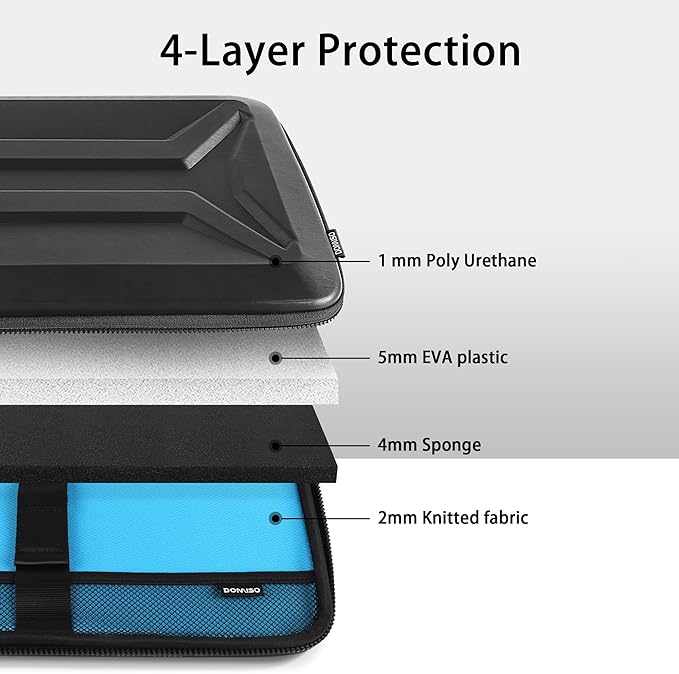 DOMISO 13.3-14 Inch Laptop Hard Case, Waterproof Shockproof Hard Shell Laptop Sleeve Protective Computer Bag for Macbook Pro 14 / Lenovo ThinkPad/Dell XPS/HP Pavilion, Black