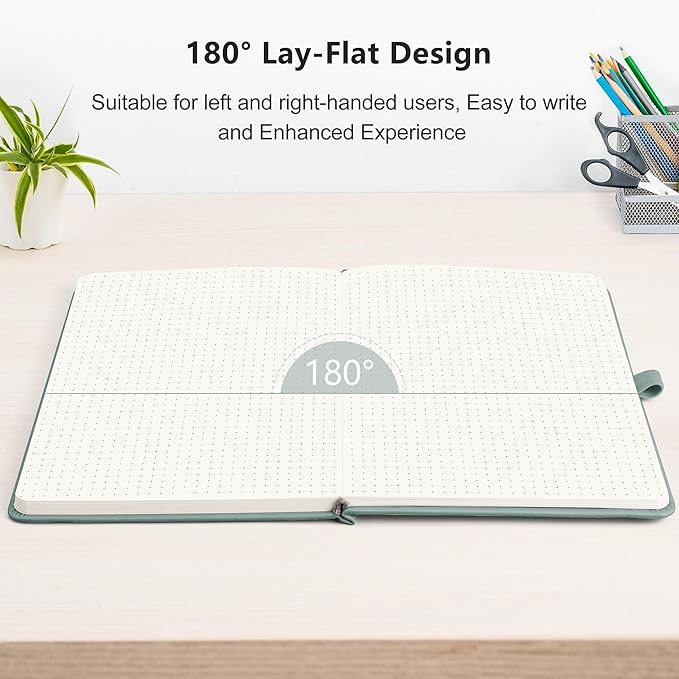 RETTACY Dotted Journal Notebook, 192 Pages, A5 Medium Size (5.7'' x 8.3''), Leather Hardcover, 100 GSM Thick Paper, for Journaling, Planning, Tracking (Blue-gray)