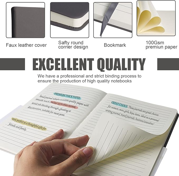 Lined Journal Notebook – Hardcover Notebook for Men & Women – Journals for Writing, Work, School, Home & Daily Notes, 160 Pages – Medium A5, 5.7"x8", 100 gsm Thick Paper (Dark Gray)