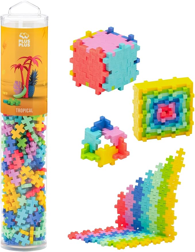PLUS PLUS 240 Piece Tropical Mix Tube - Mini Interlocking Building Blocks Set, Stem Toys for Kids - Sensory Bin Fillers/Math Manipulatives Classroom Must Haves Gifts for Boys & Girls