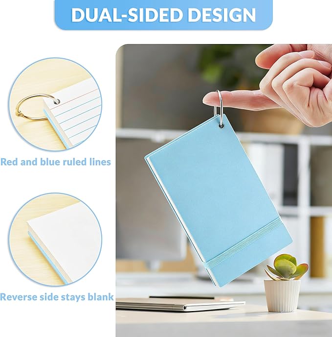NEEWAY Ruled Index Cards with Ring 3x5 Inches, 200 Count Note Cards Lined, Flash Cards with Rings for Studying, Home and Office (Pastel)