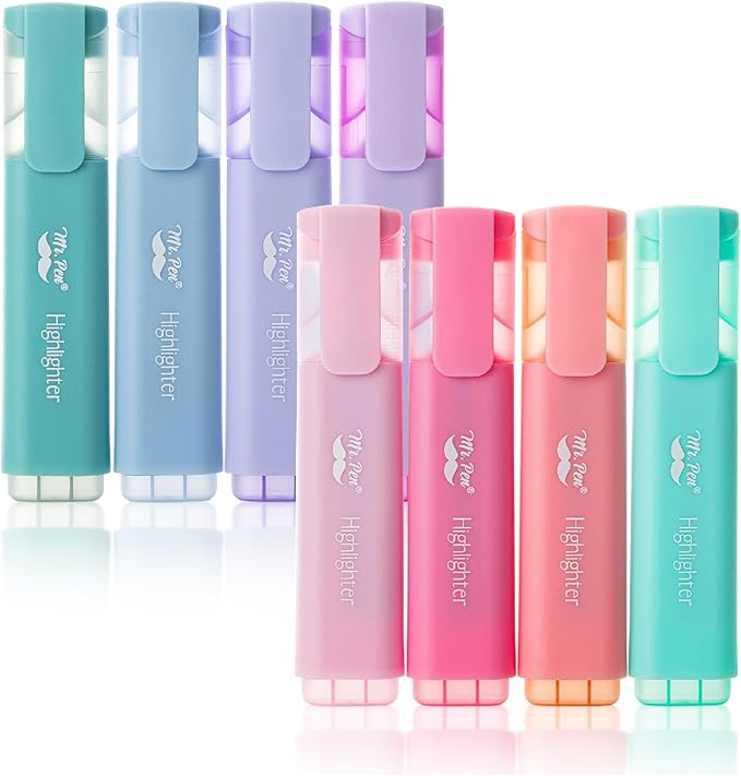Mr. Pen- Highlighters, 8 Pack, Morandi Colors, Highlighters with Firm Chisel Tip, Quick Dry & Non-Toxic, No Bleed on Standard Paper, Ideal for Highlighting, Underlining, Journaling & Coloring