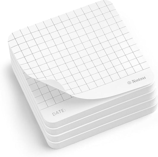 Notsu Graph Grid Sticky Notes 4pk | Premium Thick Paper 120g | Graphing Memo Pads with Date, 3" x 3"