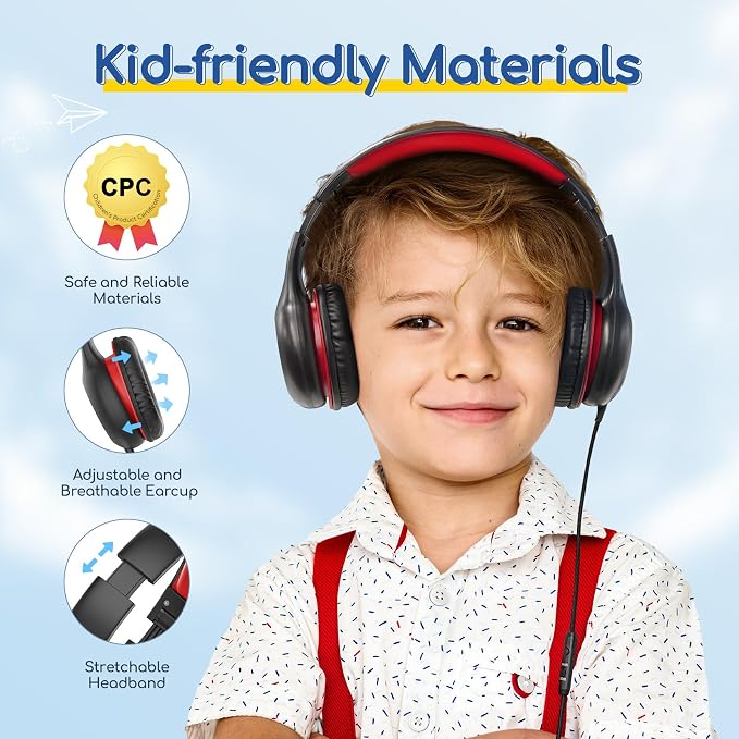 EarFun 3Packs Kids Headphones Wired with Microphone, 85/94dB Volume Limit Headphones for Kids, Portable Wired Headphone with Shareport, Stereo Sound Foldable Headset for School/Tablet/iPad/Kindle
