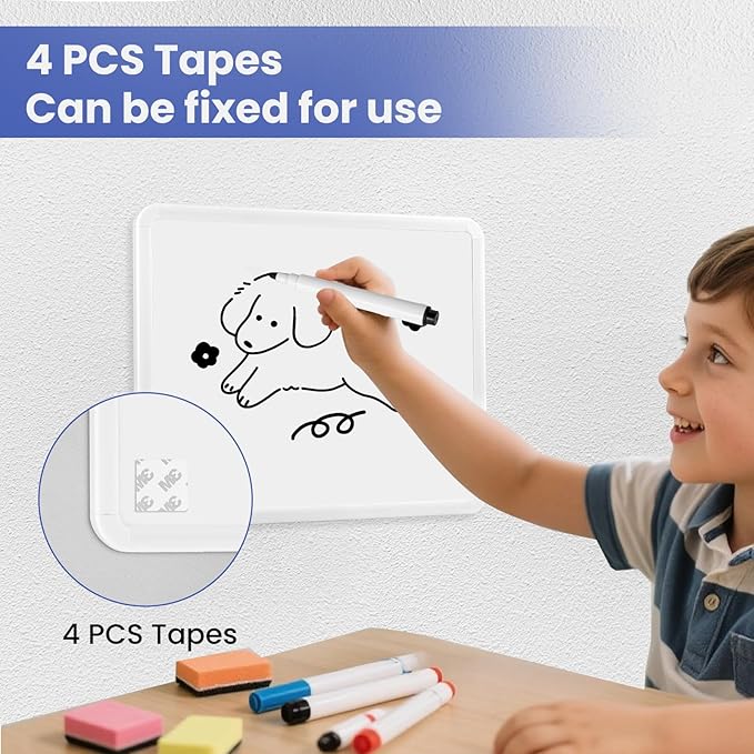 Small Wall White Board, 11" x 14" Mini Double-Sided Magnetic Dry Erase Board with Plastic Frame, Hanging Whiteboard with 5 Markers for Kids, Students, School, Kitchen, Home & Office