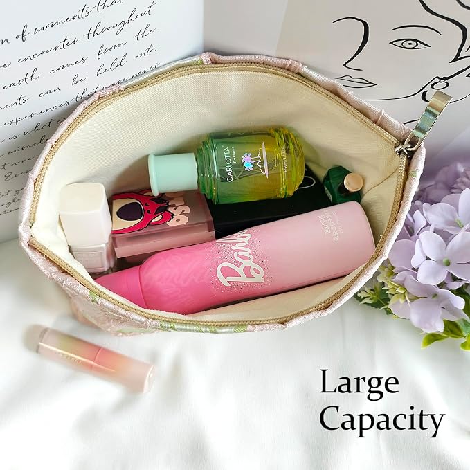 STARDW Cute Floral Makeup Bag Organizer Travel Cosmetic Pouch for Women | Aesthetic Cosmetic Bag with Zipper, Large Capacity Travel Toiletry Bag, Purse Organizer Pouches, Canvas Lining
