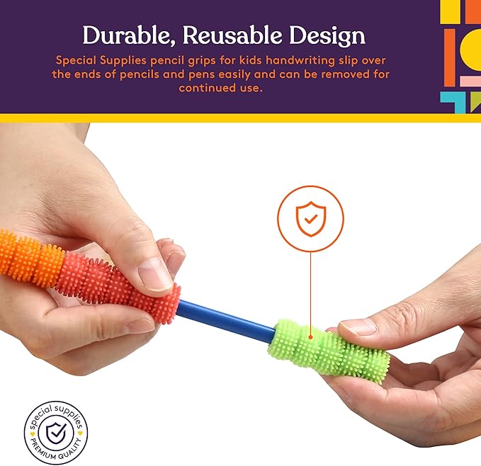 Special Supplies Spiky Pencil Grips for Kids and Adults Colorful Holders for Handwriting, Drawing, Coloring - Ergonomic Right or Left-Handed Use - Reusable (50-Pack)