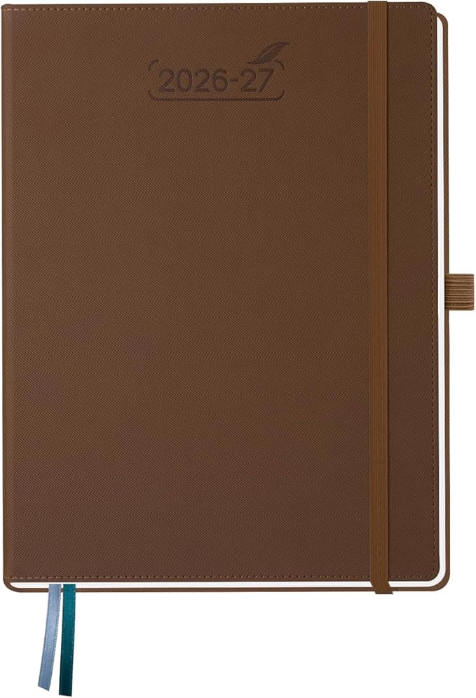 BEZEND Weekly Planner 2026-2027 (8.5" x 11") Horizontal Layout Notebook (Jul 26-Dec 27) 18 Months Academic Calendar & Monthly Tabs, Ideal for Students, Work & Home, PU Leather Hardcover -Brown
