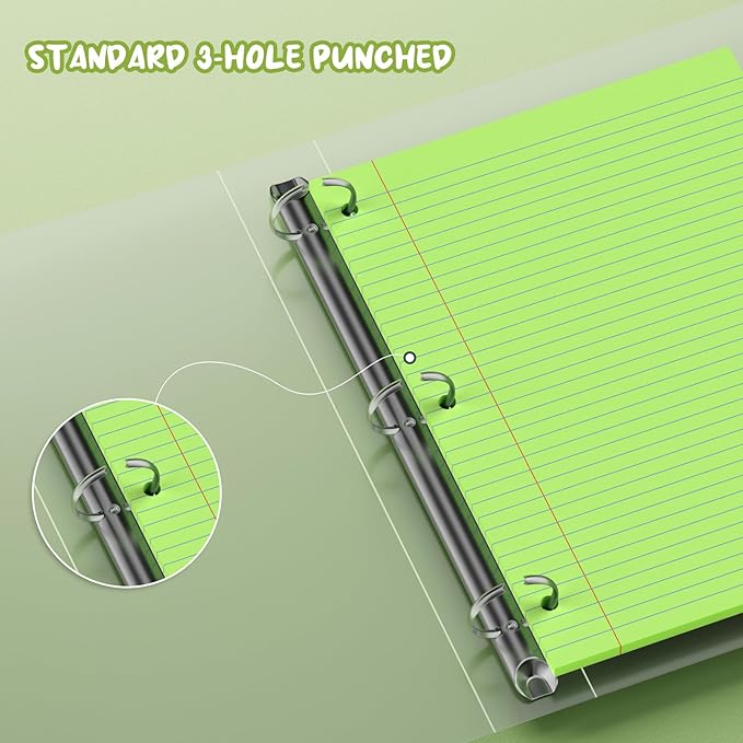 Green Loose Leaf Paper 8 x 10.5, 120 Sheets Lined Paper College Ruled Paper, 3 Hole Punched Notebook Paper College Ruled, 3 Ring Binder Paper 8 x 10.5, Filler Paper College Ruled for Office, School