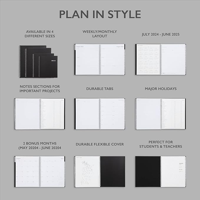 Blue Sky 2024-2025 Academic Year Weekly and Monthly Planner, July 2024 - June 2025, 8.5" x 11", Flexible Cover, Wirebound, Enterprise (150144)