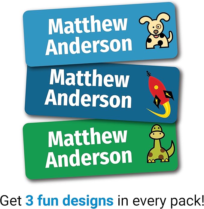 Kids Personalized Name Labels for School, Camp, Daycare (128 Labels) Custom Peel and Stick Waterproof Name Tags Stickers for Water Bottles, Lunch Boxes, Clothing, School Supplies (Adventure Crew)