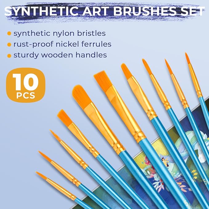 Nicpro 34PCS Kids Painting Set with Pattern Canvas, Art Painting Supplies Kit with 12 Acrylic Paints,10 Brushes,6 Canvas Panels,Table Easel,Paper Pad,Color Wheel,Palette for Beginner Students