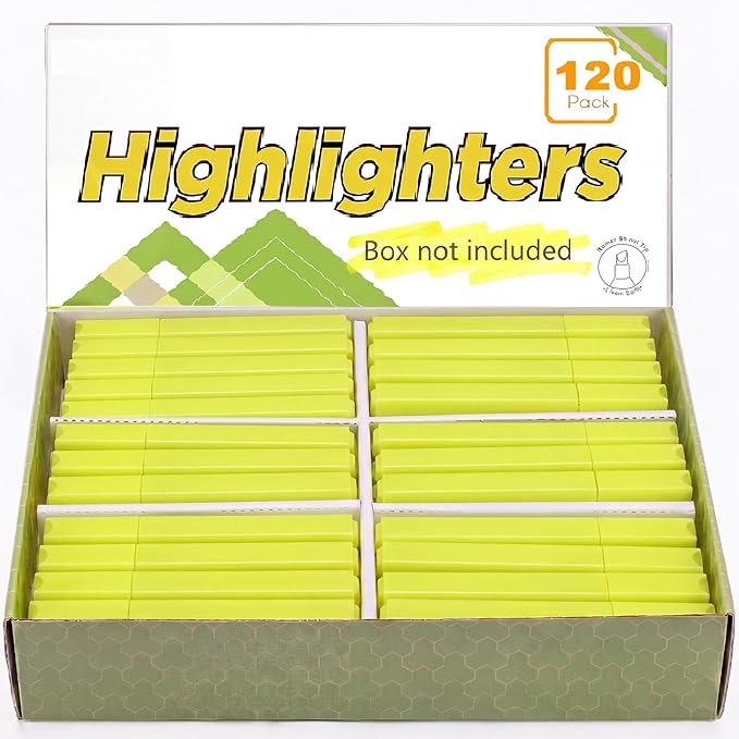 Marspark 120 Pcs Highlighters Bulk Chisel Tip Aesthetic Bright Yellow Colors No Bleed Marker Pens for Journal Planner Notes Study Office Supplies (Bright Yellow Colors)