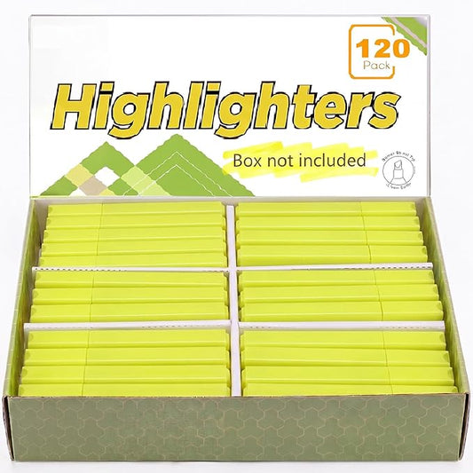 Marspark 120 Pcs Highlighters Bulk Chisel Tip Aesthetic Bright Yellow Colors No Bleed Marker Pens for Journal Planner Notes Study Office Supplies (Bright Yellow Colors)