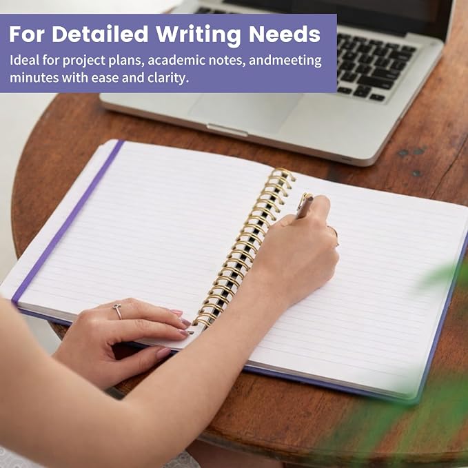 Spiral Notebook - 8.5 x 10.98 Inch Large Hard Cover Notebook with Elastic Band & Pocket, 180 Pages, Lay Flat Wirebound Journal for Work, School, Planning & Note Taking Violet