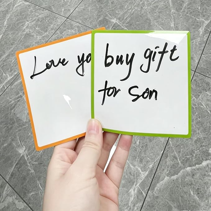 18 Packs, 4" x 4" Dry Erase Reusable Magnetic Sticky Notes, Edge Color Magnets Labels, Widely Use to Post Notes for Whiteboard, Fridge, Locker, Cabinet, Door - Office & Classroom Supplies
