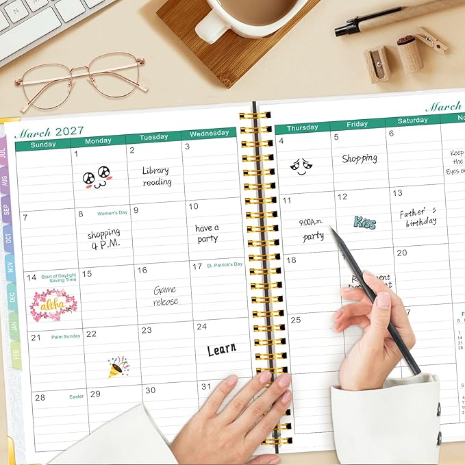 GuassLee Academic Planner 2026-2027 Daily Weekly and Monthly - Large A4 Planner from July 2026-June 2027, 8.8"x11.4" Aesthetic Teacher Student Agenda Book with Back Pocket, Stickers, Coated Tabs, A4