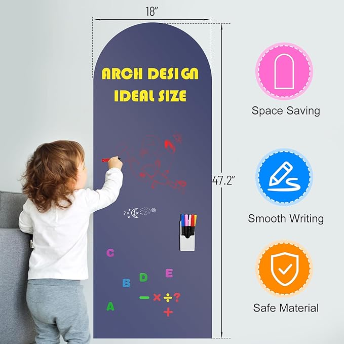 Magnetic Chalkboard for Wall, 47.2" x 18" Magnetic Arch Wall Decal Self Adhesive Blackboard Wallpaper Peel and Stick Chalk Board Wall Decal Roll for Home Playroom Classroom (Dusty Blue)
