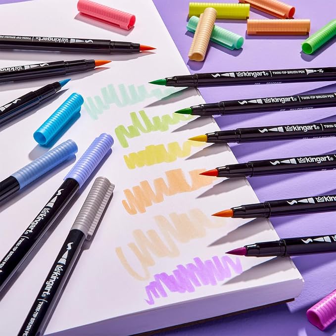 KINGART PRO 445-24 Dual Twin-Tip Brush Pens, Multicolor, 24-Colors