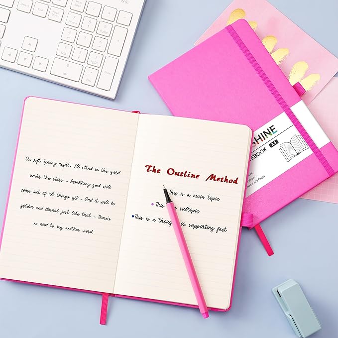 Ruled Notebook/Journal - Classic Lined Journal/Notebook, 5.3'' x 8.26'', Hardcover with Thick Paper, Banded + Pen Holder +Inner Pocket - Raspberry