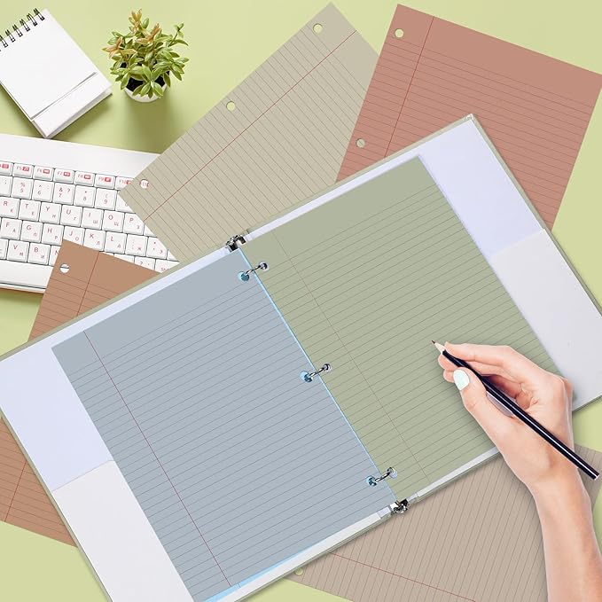 gisgfim 100 Sheets Loose Leaf Binder Paper, 8" x 10.5" Colored College Ruled Paper, 3 Hole Punched Lined Refill Inserts Thicken for 3-Ring Binders Notebooks Planner Writing School Office (Boho)