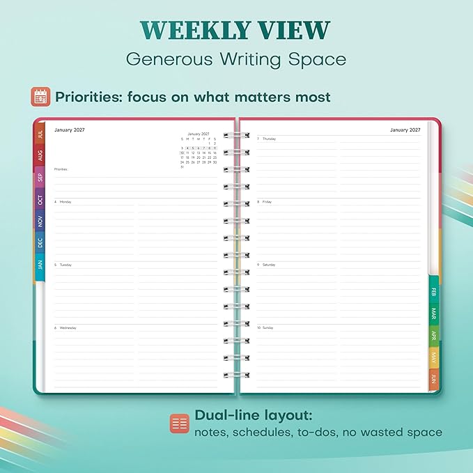 Planner 2026-2027 Monthly and Weekly Academic Planner July 2026 - June 2027, Hardcover Calendar 2026-2027 Agenda Daily Planner for Student Teacher School Office Supplies, 6" x 8.3", Happy Stripe