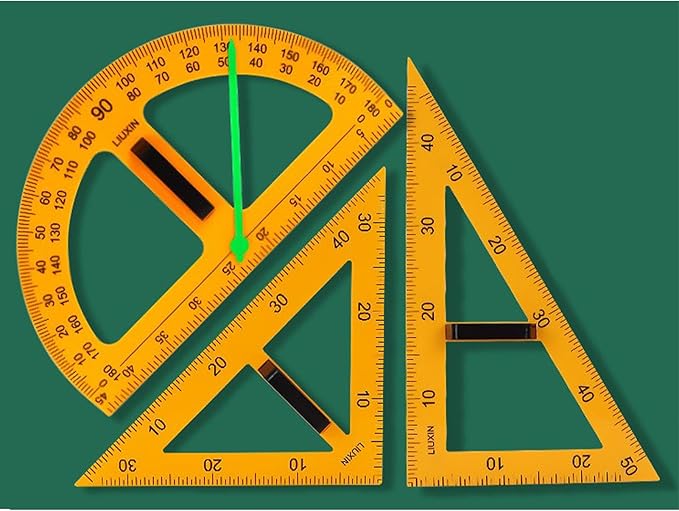 Magnetic Geometry Set on Whiteboard Math Classroom Large Protractor Triangle Ruler Plate Set Compass Drawing Tools for Teacher (3 Pieces)