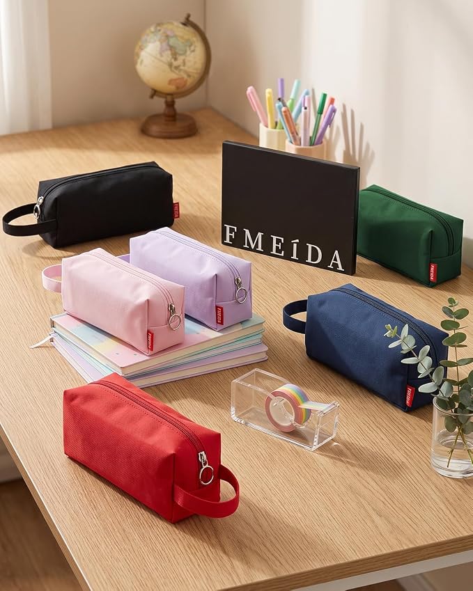 Fmeida Simple Pencil Case Pouch, Office Supplies Gift for Men Women, Green | Eco-Friendly Fabric, Gift Box, Water-Resistant, Inner pocket, Carry handle, for Coworkers Writers Teachers Designers