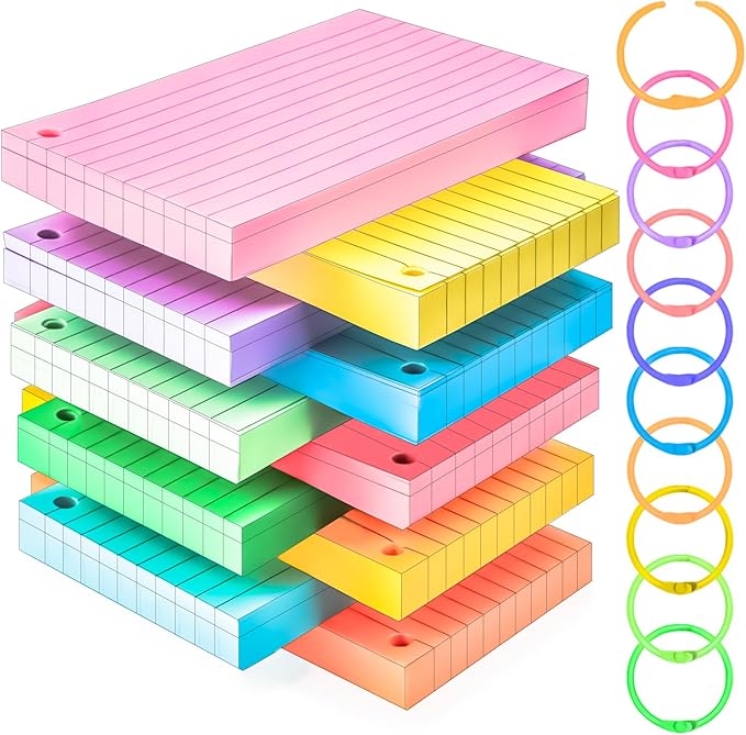 1200PCS Colored Index Cards 3x5 Inch Flash Cards with Rings Lined Note Card Flashcards, Colorful Ruled Card Pad Index Note Books 3 x 5 Notecards for Studying School Supply College Office