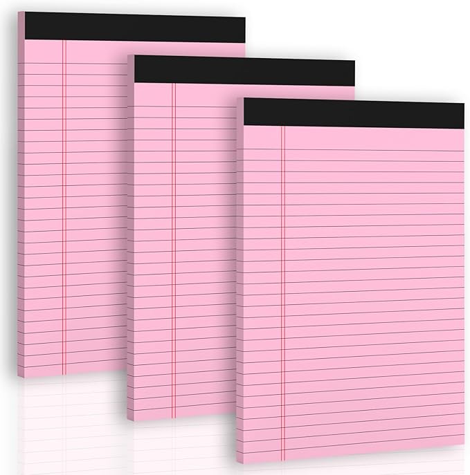 Pink Legal Pads 8.5 x 11 Wide Ruled Notepads, 3 Pack Note Pads 8.5 x 11 Lined Paper Pink Writing Pads 30 Sheets per Notepad Double-Side Printed Colored Legal Pads for Home, Office, School