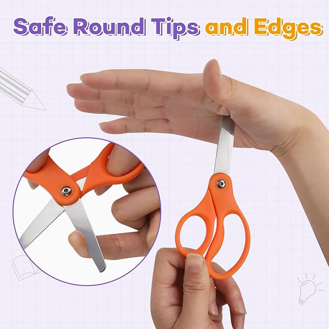 BURVAGY 10 Packs 5" Small School Student Blunt Tip Craft Kids Scissors, Stainless Steel Blades Comfort Grip 5 Inch Safety Scissors Bulk for Children Toodler Cutting Paper