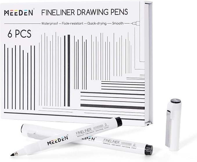 MEEDEN Micro Fineliner Drawing Pens: 3mm Chisel Nib, 6 Pack, Black Ink