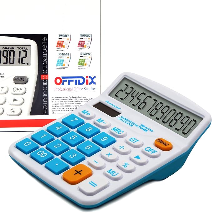 OFFIDIX Office Desktop Calculator, Solar and Battery Dual Power Electronic Calculator Portable 12 Digit Large LCD Display Calculator, Blue