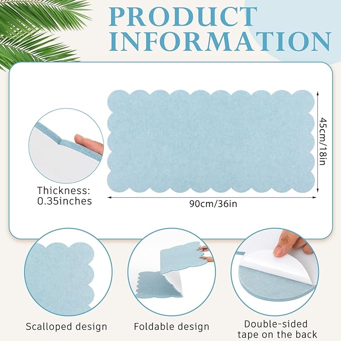 Mooliwe Scalloped Felt Bulletin Board Foldable Pin Cork Board Alternative for Wall Foldable Picture Vision Self Adhesive Bulletin Decorative(Light Blue,36 * 18 Inch)
