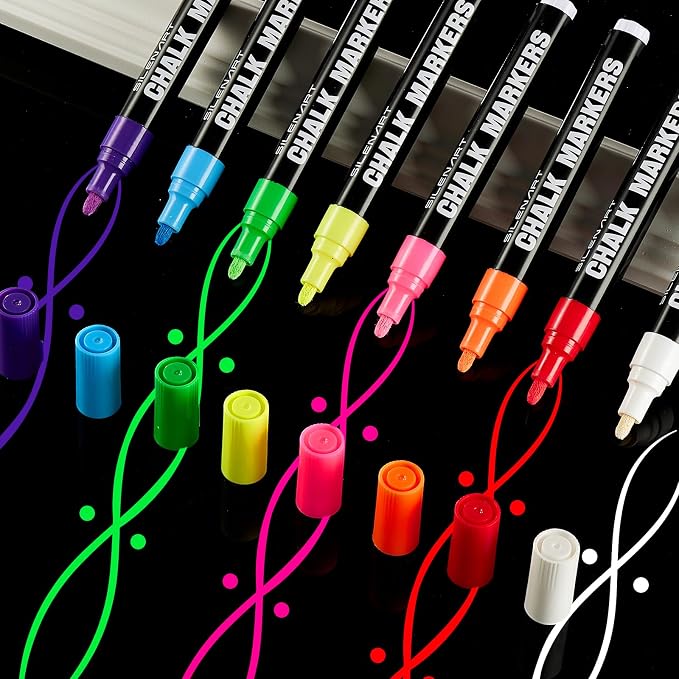 SILENART Chalk Markers Pink 8 Pack - Vibrant Chalkboard Marker for Blackboard Dry Erase Board Windows Glass Mirror Menu Board