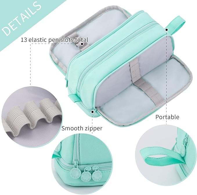 CICIMELON Large Capacity Pen Pencil Case with 4 Compartments, Multi-Slot Pencil Pouch Bag Aesthetic School Supplies Organizer for Teens Adults (Mint Green)
