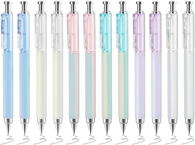 FIOVER Gel Pens, 12 Pcs 0.5mm Quick Dry Black Ink Pens, Fine Point Smooth Writing Pens, Retractable with Silicone Grip, High-End Cute Aesthetic Office School Supplies, Gifts for Women Men (12pcs)