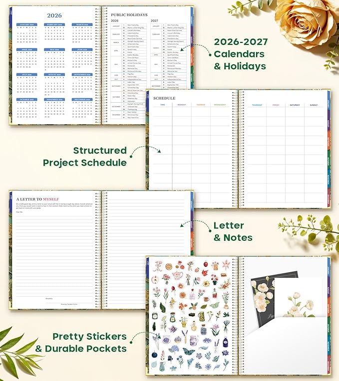 Planner 2026-2027, 8.5" x 11" Academic Planner Jul 2026 - Dec 2027, 18 Month Planner Weekly and Monthly, Hardcover Calendar Planner with Large Laminated Tabs, No Bleed Paper, Pockets for Women Student
