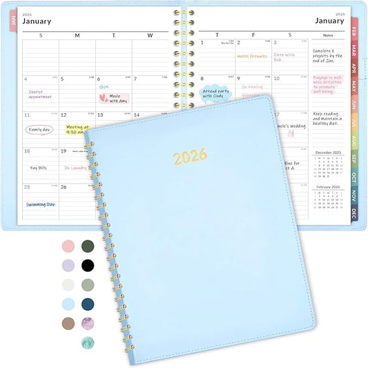 Forvencer 2026 Planner Weekly and Monthly, Jan 2026 -Dec 2026, Vegan Leather Cover Calendar Planner, 8.5" x 11" Agenda with Color Tabs, Inner Pocket, Spiral, 2026 Planner for Office School Supplies