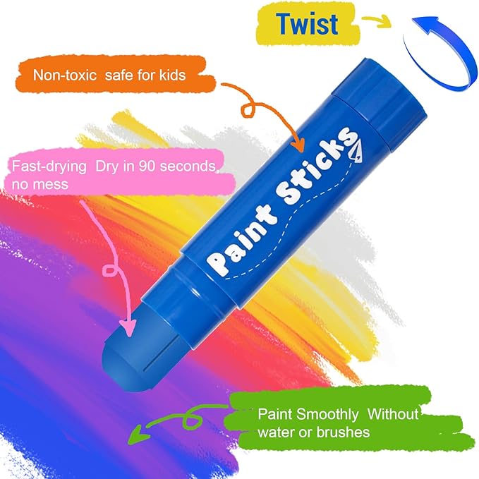 Aen Art Paint Sticks, 12 Colors Solid Tempera Paint Sticks for Kids, Quick Drying Washable Paint for Toddlers, Christmas Gifts for Kids