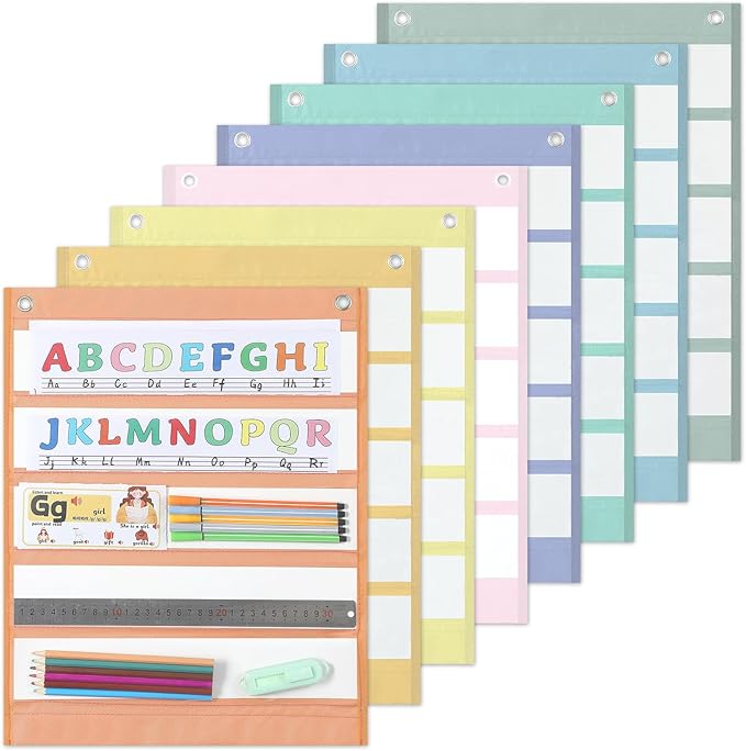 8PCS Pastel Classroom Magnetic Pocket Charts Squares Teacher Mini Pocket Chart Management Back to School Resource for Homeschool Learning Preschool Kid Home Office Schedule Activities Supply 16 x 14In
