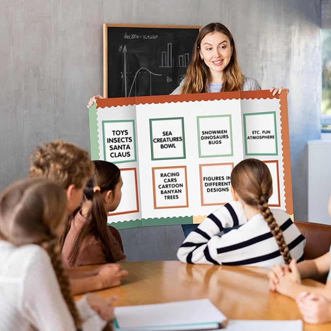 90 Pcs Science Fair Board Supplies Include 72 Trim Scalloped Bulletin Borders 18 Presentation Board Subtitles for Classroom Office Display(Bohemia)