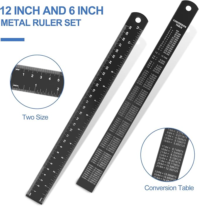 Architectural Scale Ruler with Straight Ruler, 12 Inches Imperial Measurements, Blcak Laser-Etched Aluminum Architect Triangular Ruler for Architects, Engineers, Architects, Students and Draftsman