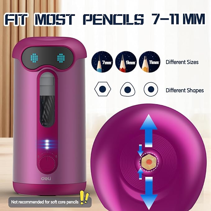 deli Electric Pencil Sharpener, Fully Automatic Pencil Sharpener, Deep Pink